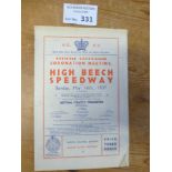 Speedway : High Beech - Coronation meeting program