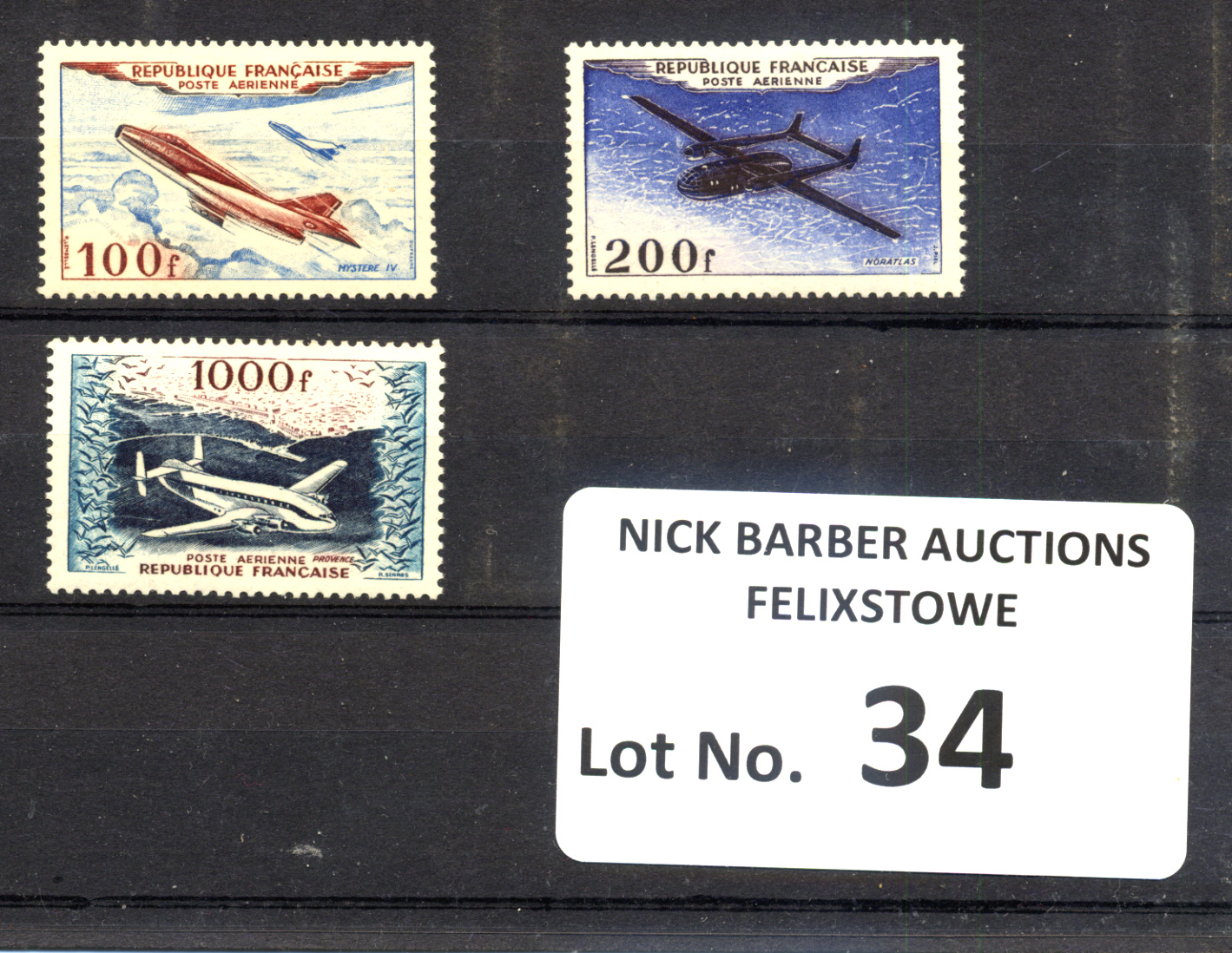 Stamps : France 1954 Airs, 100Fr, 200Fr & £1000Fr