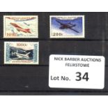 Stamps : France 1954 Airs, 100Fr, 200Fr & £1000Fr