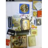 Collectables : Good box of various, badges, watches