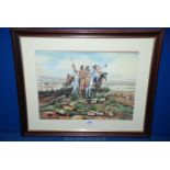 An unsigned, framed and mounted Watercolour depicting Indians on horseback.