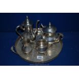 A four piece plated Teaset on galleried tray.