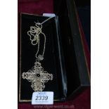 A silver and gold coloured Cross and chain, stamped 925 Italian, boxed.