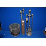 Two brass Companion sets (one in cartridge) and a Brass plant pot.