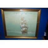 A framed Oil on canvas of a tall sailing ship, signed lower right Vaseo.