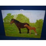 An Edward Rodgers oil painting of a horse and foal.