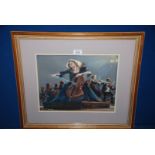 A framed and mounted Pastel drawing of a young lady playing the cello with an Orchestra in the