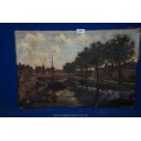 An Oil depicting a canal scene, unframed,