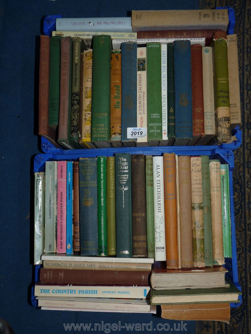 Two crates of books including A Walk Around The Lakes, A Country Challenge etc.