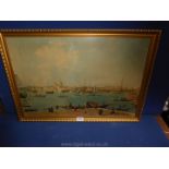 A gilt framed Print depicting a view of Venice, unsigned. 25 1/2" x 17".