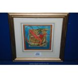A Mixed media framed and mounted painting depicting a dragon, signed lower left R.A. Palmer.