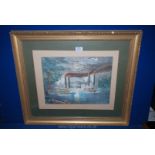 A gilt framed Print of steam boat on river, unsigned.