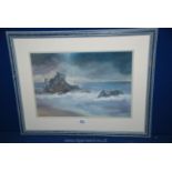 A framed and mounted Charcoal of a coastal scene by A.