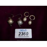 Two pairs of earrings, one pair marked 925.