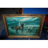 A large gilt framed Limited Edition horse racing Print on canvas (no.