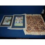 Two unframed Indian paintings on cloth together with an Australian bark painting.