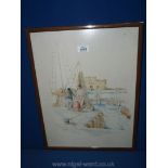 ****A PRINT of Cypriot harbour scene, signed Owen.