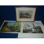 Two Watercolours by Arthur Rowlands and Print 'The Temple of the Viceroys bodyguard' 8/25, signed.