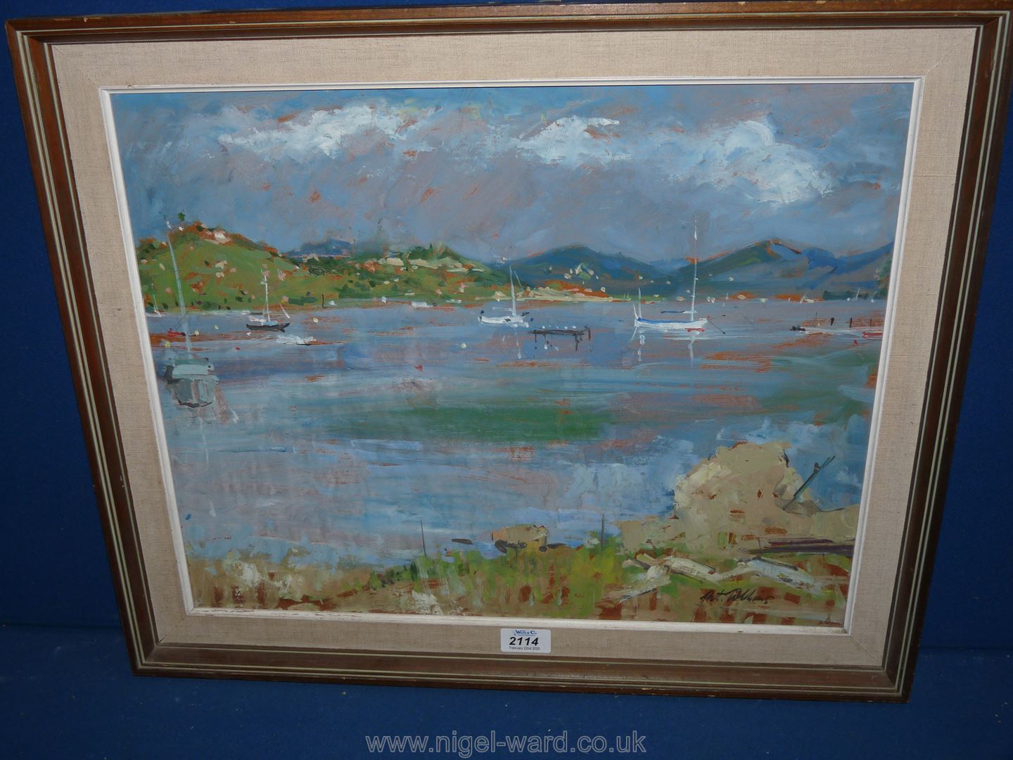An Oil on board by Peter Collins of a Mediterranean harbour.