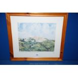 A framed Print depicting St Paul de Veuce - 1990. Signed in pencil 'Hure'.