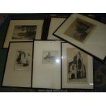 A quantity of etchings to include; Gloucester Cathedral, Winchester Cathedral, Tintern Abbey,