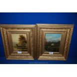 A pair of rural scenes, oil on boards, unsigned.