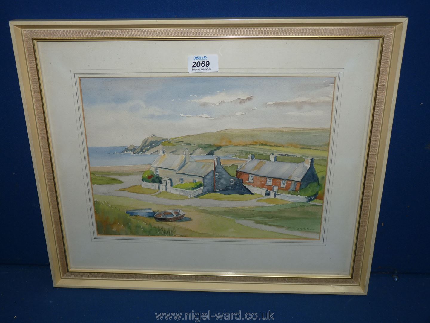 A framed and mounted Watercolour of Abereiddy, Pembs, signed lower right O.M Price.