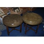 Two eastern brass and wood Tables