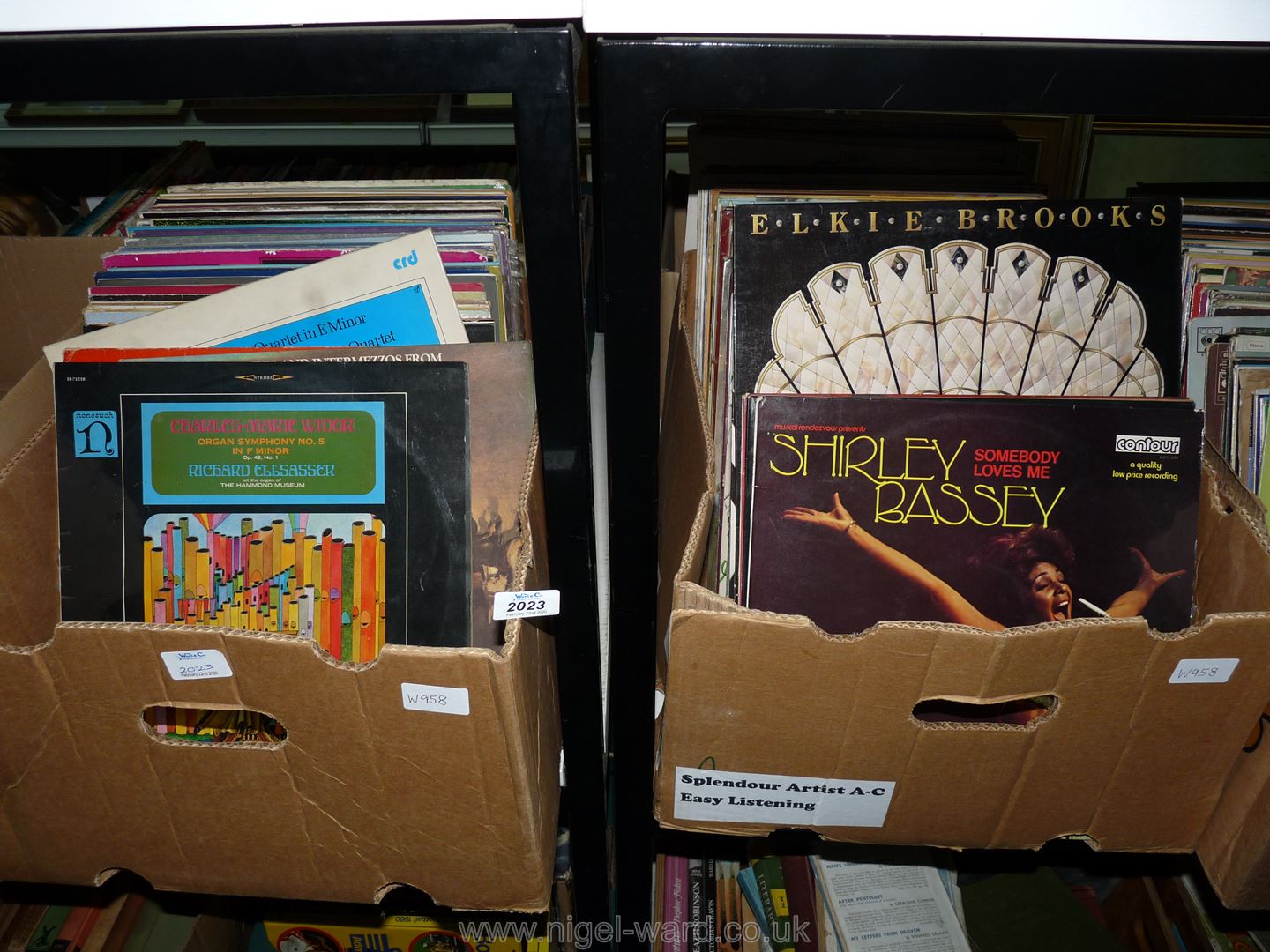 Two boxes of LP's including Shirley Bassey, Elkie Brooks, Wagner, Bach etc.