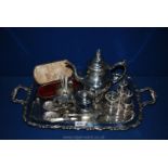 A quantity of silver plate including three piece Oneida Teaset, cruet, salad servers, etc.