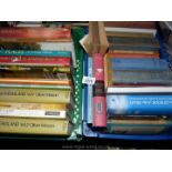Two crates of books to include John Buchan, The Island of Sheep, Golden Valley Voices etc.