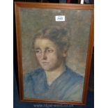 A glazed and framed watercolour portrait of a lady, signed F. Hope 1913, 17 1/4" by 11 1/4".