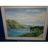 An Oil on canvas of Lake Wanaka in New Zealand by Kathleen Usher.
