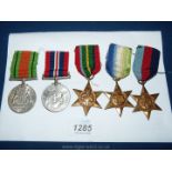 Five WWII Medals including The Atlantic, The Pacific and 1939-1945 stars,