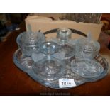 A pale blue glass Dressing Table set