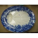 A large blue and white Stoke pottery meat Plate.