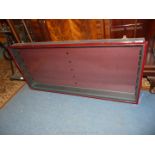 A maroon finished framed Wall hanging model Display Cabinet with numerous shelves, 42'' wide,