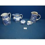 A Cauldron blue and white milk Jug,