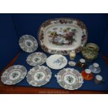 A box of various ceramics including a Rosenthal dessert dish decorated with grapes in relief,