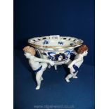 An attractive hand-painted bonbon Dish decorated with three cherubs and blue and white gilt