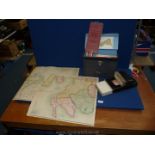 A quantity of cloth Maps of Scotland in a case and a small case of Bartholomew's half inch Maps,