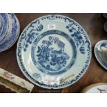 Two Delftware plates, blue with oriental scenes a/f.