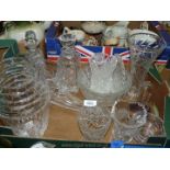 A quantity of glass including heavy decanter, Royal Brierly vase, Cornucopia (a/f), heavy vase, etc.