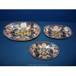 A graduated set of three Japanese Imari dishes of fluted oval form,