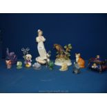 A quantity of miscellaneous china including five small elephants, a Bradex commemorative music box,