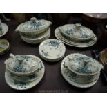 An Alton blue & white dinner service including' dinner plates, vegetable dishes with lids,