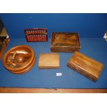 A quantity of Treen including musical box, bowl, abacus etc.