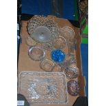 A box of glass including vases, small dishes, etc.