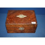 A Walnut veneered ladies writing box with inlaid mother of pearl centre piece,