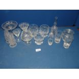 A box of assorted glassware including bud vases, glasses, bell etc.